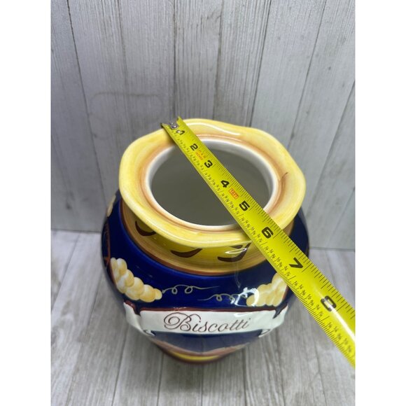 Vtg Cobalt Blue 11" Tall Cookie Jar BISCOTTI Canister Fall Leaves French Country - Picture 9 of 12